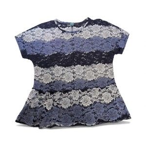 Eva Franco Blue Floral Lace Peplum Top - Size L
